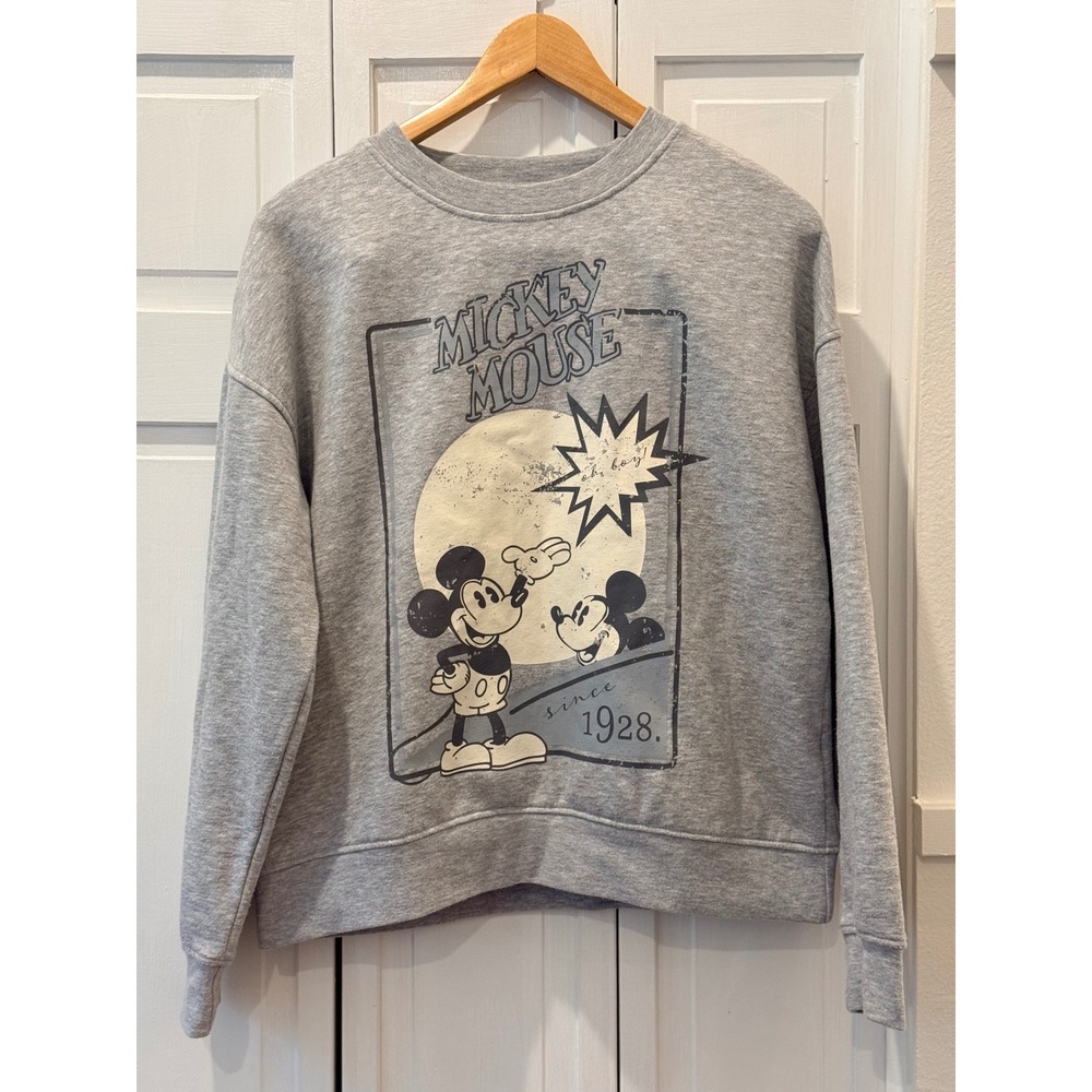 Disney‎ Mickey Mouse Graphic Sweatshirt Grey Crew Neck Pullover Size S Nostalgic